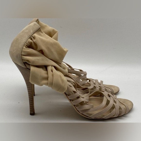 Authentic Fendi Beige Suede Strappy Platform Sandals Slingback Heels Size 11 - Picture 2 of 11